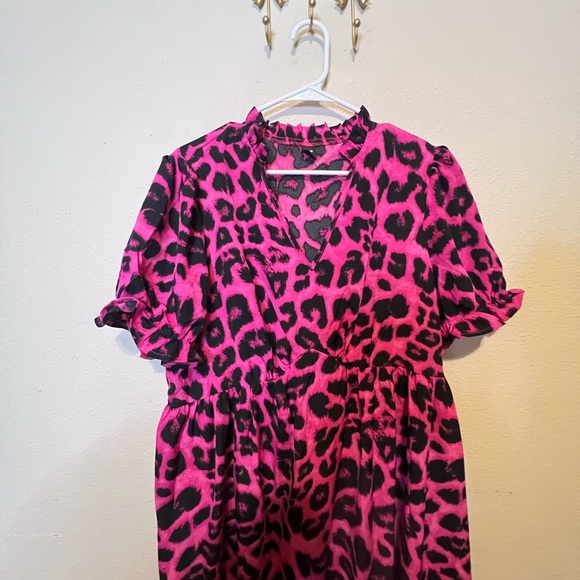 SHEIN Pink and Black Leopard Print Midi Dress. Size 2X - Picture 4 of 6